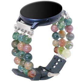 LuReen Adjustable Beaded Bracelet Compatible with Galaxy Watch 7/6/5/4 40mm 44mm/Watch 6 Classic 43mm 47mm/Watch 5 Pro 45mm/Watch 4 Classic/Active 2 Band, 20mm Silicone Watch Strap Wristband Women