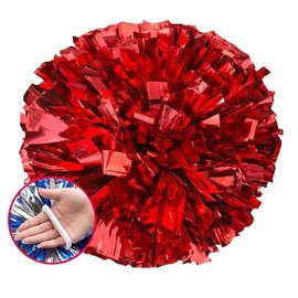 Vsosfiza Cheerleading Pompoms, Pack of 2 Metallic Foil Cheerleader Pom Poms, Red, Sports Pompoms, Cheers Ball, Dance Pompoms, for Sports Events, Team Spirit, Aerobics Parties