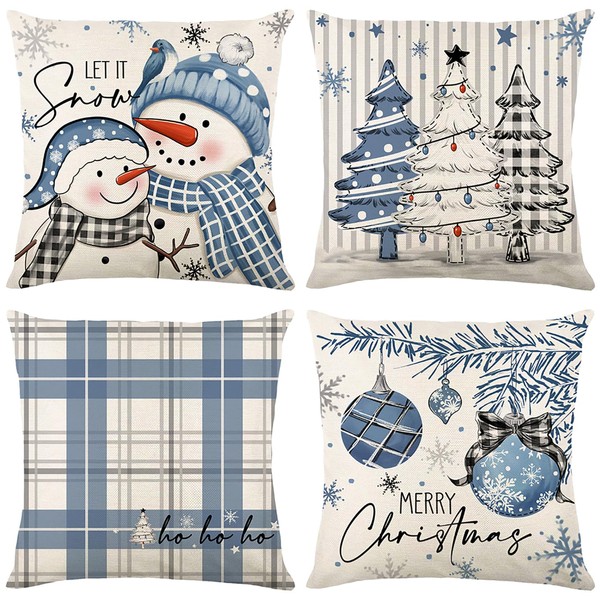 KY-Tech Christmas Cushion Covers, 4 Pack Christmas Pillow Covers Cotton