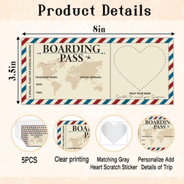 Boarding Pass Surprise Destination Revealed Card, 5 Set Plane Tickets Surprise Trip Reveal With Envelopes, Red Blue Stripe for Wedding, Holiday, Birthday, Christmas, Anniversaries-003-5