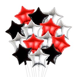 AnnoDeel 30pcs Black Red Silver Star Foil Balloons,18inch Black and Red Star Mylar Balloons for Wedding Birthday Engagement Graduation Party Decoration