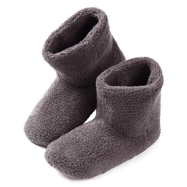 nicolyfam Room Shoes, Fluffy, Washable, Indoor Shoes, Warm, Unisex, Men's Boa with Heels, gray