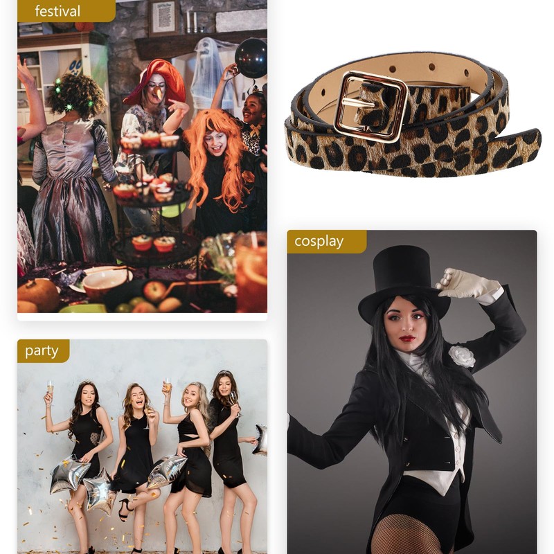 PACKOVE Belt with Leopard Print Leather Belt with Animal Pattern