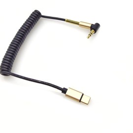 Coiled USB C to 90 Degrees 3.5mm Audio Aux Jack Cable,MMNNE Type C Male to 3.5mm Male Extension Headphone Audio Stereo Cord Car Aux Cable for USB-C Smartphone Device