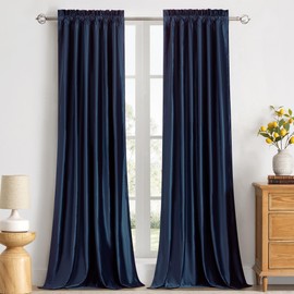 PRIMROSE Navy Blue Curtains 96 inch for Living Room Velvet Blackout Rod Pocket Window Drapes Treatment Semi Room Darkening Decorative Curtains for Bedroom Set of 2 Panels