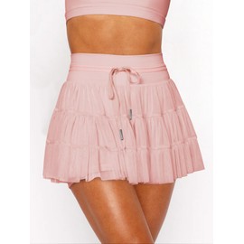 Falda plisada para mujer, falda de tenis de cintura alta, con volantes, falda deportiva para patinar, correr, con bolsillos cortos, Rosado, M