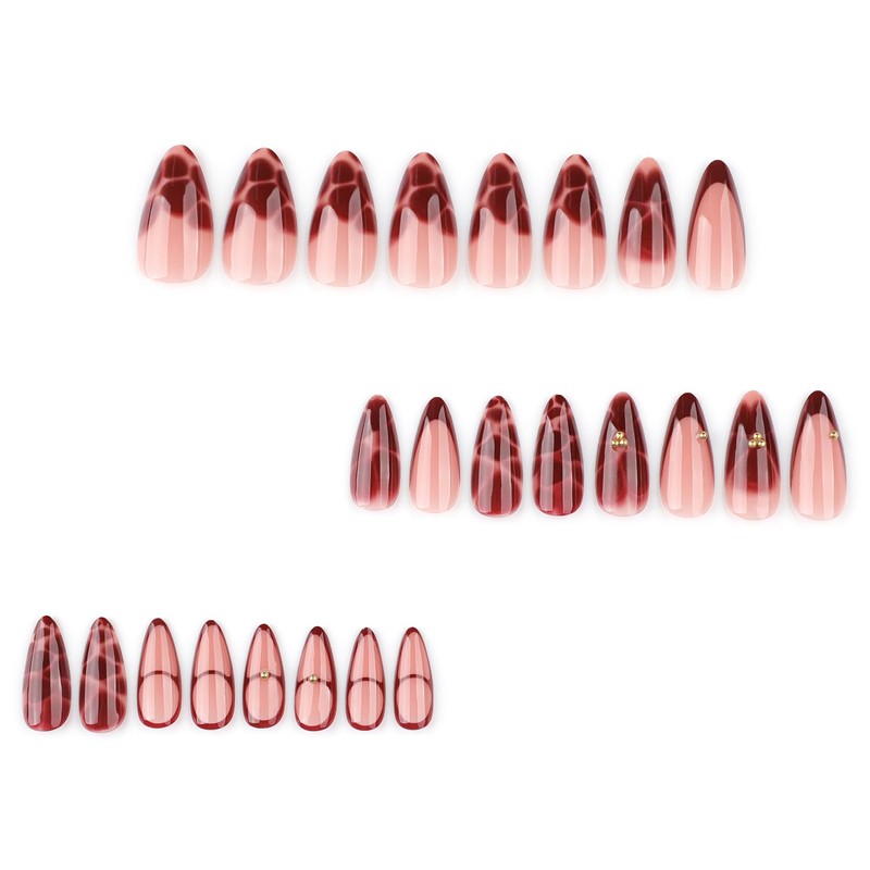 CEWEWP Wine Red Flower Press on Nails Medium Dark Red