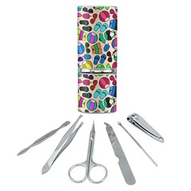 Colorful Fun Summer Beach Pattern Stainless Steel Manicure Pedicure Grooming Beauty Care Travel Kit