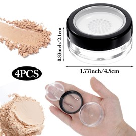 QFGasre 4pcs Plastic Empty Travel Small Loose Powders Compact Refillable Portable Makeup Powders Container No Leak Cases with Rotatable Sifter and Black Screw Lid