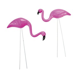 Fun Express Mini Pink Flamingo Lawn Ornaments (2 Pieces, 8" with 12" Stakes) Lawn Decor, Unique and Quirky Home Decor & Gifts, Party Decorations