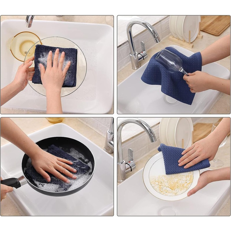 BERYART 100% Cotton Kitchen Dish Cloths, 6 Pack Waffle Weave
