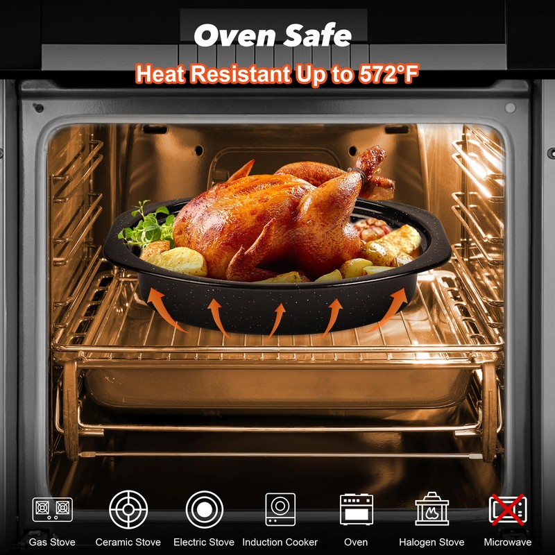 13” Roaster Pan with Lid and Rack, Small Enamel Roaster