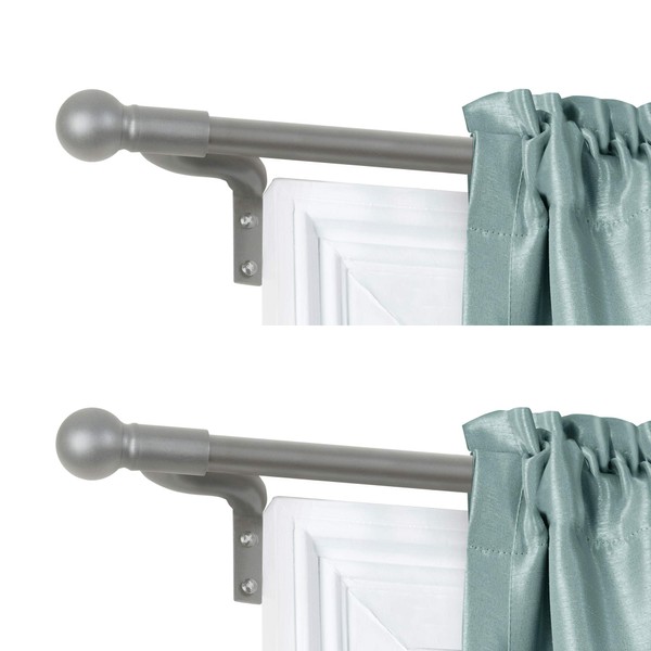 Zenna Home Easy Install Café Window Curtain Rod, No Measuring Needed, 48' - 120', with Decorative Ball Finials, Brushed Nickel, 2 Pack