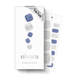 ohora Semi Cured Gel Pedi Strips (P Lavo Dress) - Blue, White, Works with Any UV/LED Lamps, Salon-Quality, Long Lasting, Easy to Apply & Remove - Includes 2 Prep Pads, Nail File & Wooden Stick