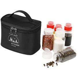 DZRZVD Camping Seasoning Jar Set,Outdoor Spice Kit,Portable Spice Condiment Dispenser for Backpacking Hiking,Liquid Bottle 3pcs & Powder Bottle 3pcs,600D Encrypted Oxford Cloth Storage Bag-Black