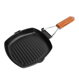 Frying Pan Folding Non Stick Portable Anti Scald Wooden Handle Steak Pan for Cooking Camping Dining 20cm / 7.9in