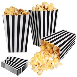 18Pcs Popcorn Boxes, Mini Cardboard Popcorn Box Cardboard Popcorn Bowl 2 x 2.75 x 5 Inch, Movie Night Small Popcorn Buckets Striped Popcorn Bowls for Movie Theater Movie Night Favors (Balck)