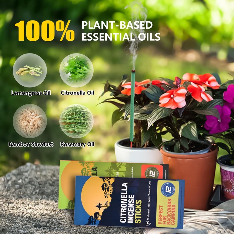 Citronella Incense Sticks Outdoors, 12 PCS Citronella Sticks for Camping,