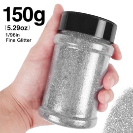 PIXGLITTER Extra Fine Silver Glitter, 1/96" Craft Resin Glitter Powder 5.29oz/150g PET Flakes Crafts Sequins for Nail Art, Hair, Epoxy Resin, Tumblers, Slime, Painting, Festival Decor