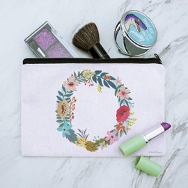 Letter O Floral Monogram Initial Makeup Cosmetic Bag Organizer Pouch