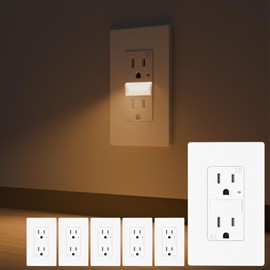 BRILLTECH 15AMP Wall Outlet with Nightlight, Dusk to Dawn, Standard Electrical Outlets, 3000K Warm LED, Tamper Resistant Outlet, ETL Listed, Screwless Wall Plate Included, 6 Pack