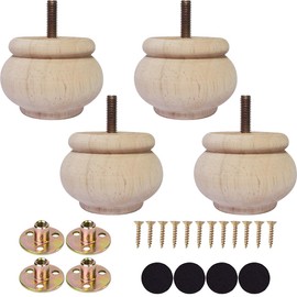 Btibpse 2 Inch Wooden Furniture Legs, Solid Wood Unpainted Replacement Furniture Legs, Ottoman/Loveseat Replacement Legs, Cabinet Legs/Desk/Sofa/Bookcase Round Bun Feet Set of 4 (2 Inch)