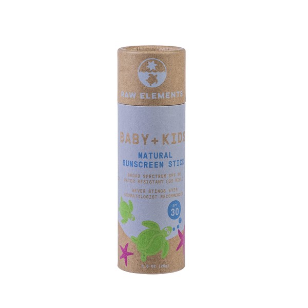 Raw Elements Baby + Kids SPF 30 Organic Sunscreen Lotion Stick Non-Nano Zinc Oxide, Reef-Safe, Cruelty-Free, Gentle and Moisturizing, Zero Waste Tube, 1oz