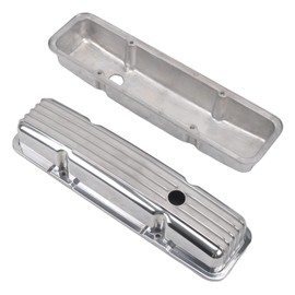 TBAPFS Aluminum Valve Covers with Holes Retro Finned Polished Compatible with 58-86 Small Block Chevy SBC Engines 283 305 327 350 400