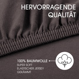 CelinaTex Jersey Fitted Sheet Lucina 90 x 200 – 100 x 200 cm Anthracite Grey, 100% Combed Cotton, up to 26 cm Mattress Height, Oeko-Tex