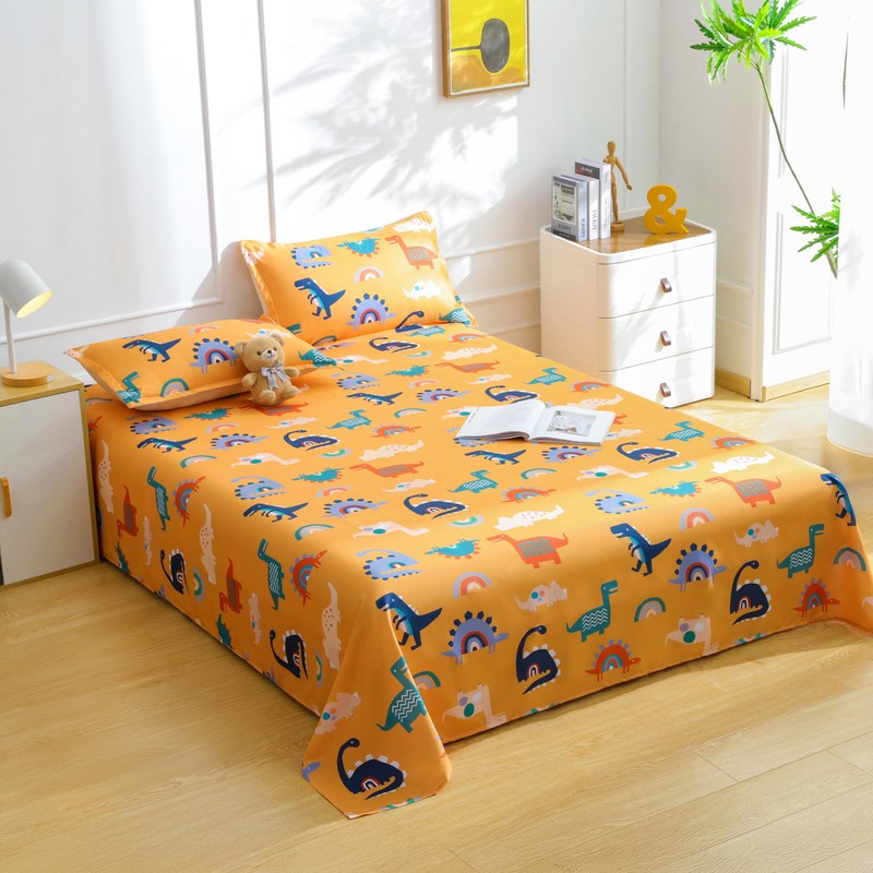 Cartoon Dinosaur Kids Sheet Set Twin Size - Orange Dinosaur