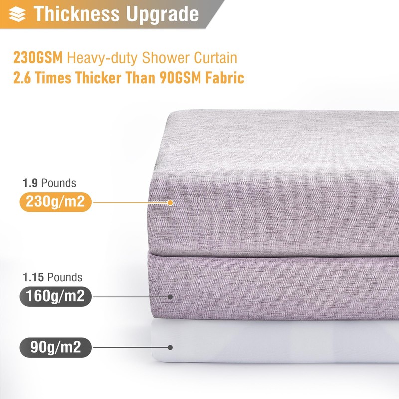 BTTN Lavender Shower Curtain - Linen Textured Heavy Duty Waterproof