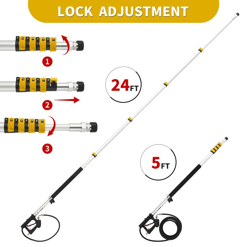 24 FT Telescoping Pressure Washer Wand with Pressure Washer Extension