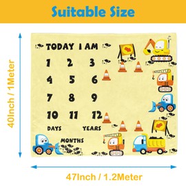 Engineering Vehicle Baby Stuff, Excavator Baby Month Blanket for Newborn Photo Taken - Baby Age Blanket with 2 Frame B36-1