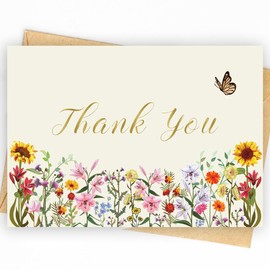 WowBefun 25 Pack 350GSM, Floral Thank You Cards, Thank You Cards with Envelopes, Thank You Notes, Small Thank You Cards, Bulk, Thank You Notes with Envelopes, Blank, Wildflower, Watercolor, Wedding