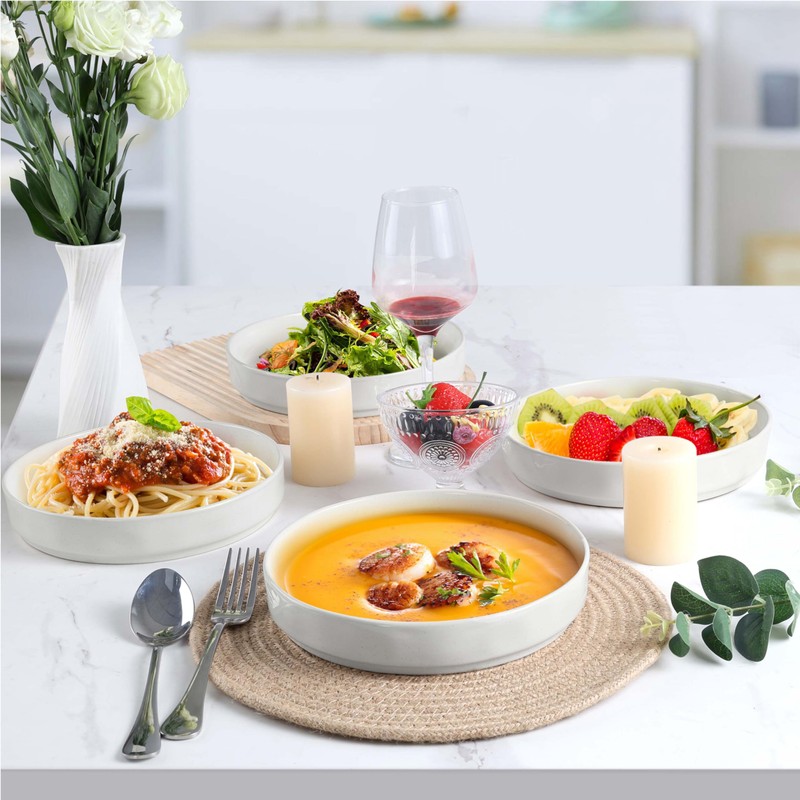 LIANYU Wide Shallow Pasta Bowls Set of 4, Deep Dinner