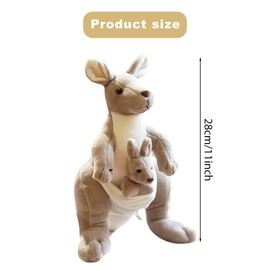 SKIPTHYBER Kangaroo Plush Toy 28cm Cute Animal Plush Doll Mum Kangaroo Hold Baby, Soft Realistic Soft Cuddly Animal Stuffed,Fluffy and Soft for Cuddling and Collecting Home Decor