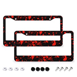 Blood Splattered Red Black License Plate Frames - 2 Pcs Set 2 Holes Metal Aluminum Auto Car Accessories Decoration License Plate Frame 6.3" x 12.2" Fit US Vehicles for Women Men Gift
