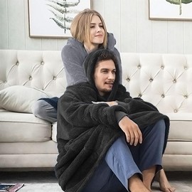 Voarge Hoodie Blanket with Sleeves, Blanket Jumper, Cuddly Blanket with Sleeves, Hooded Blanket, Warm Blanket Jumper, Wearable Blanket for Dressing as Gifts for Women Ladies, gray, 170*100cm