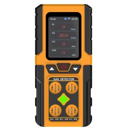 4 Gas Detector Monitor – H2S, O2, CO, LEL Gas Monitor with LCD Display – Rechargeable Personal Gas Sniffer Alarm with Audible, Visual, Vibration Alerts – Portable, Durable, Industrial Safety Device