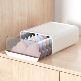 Miaocona Underwear Organizer Drawer, 1 Cell Plastic Sock Underwear Storage Drawer, Stackable Closet Organizers and Storage Box for Bras, Socks, Scarves, Ties, Belt (Queen Size-White, 1 Pcs)