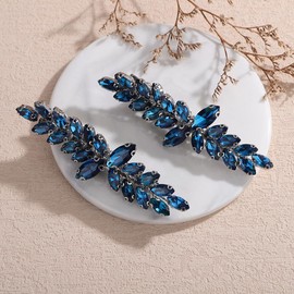 Teyglen 2pcs Peacock Blue Rhinestone Bridal Hair Clips Sparkly Crystal Hair Barrettes Silver Rhinestone Headpiece Shiny Hair Accessories for Women Wedding Party Prom(Silver-peacock blue)