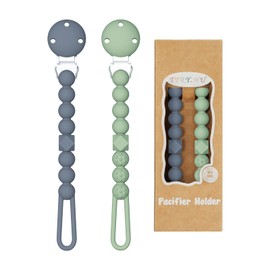 TYRY.HU Silicone Pacifier Holder Clip with One Piece Beads for Baby Boys and Girls, 2 Pack Soft Flexible Rust-Free Binky Clips with Texture, Baby Essentials, Keeps Pacifier Clean, Safe for Newborn