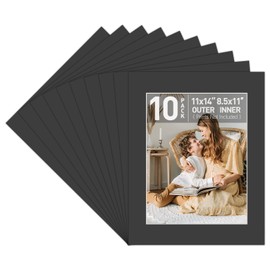 Golden State Art, Acid Free, Pack of 10 Black Pre-Cut 11x14 Picture Mat for 8.5x11 Photo with White Core High Premier Bevel Cut Mattes
