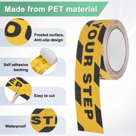 M METERXITY 2 Pcs WATCH YOUR STEP+CAUTION Floor Decals Stickers 2 x 197 Inch CAUTION Sign Warning Sticker Self-Adhesive Anti Slip Abrasive Tape for Indoor/Outdoor Stairs Step[Yellow Black]