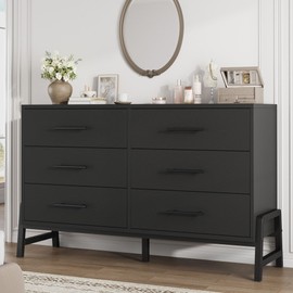 GarveeHome 6 Dresser for Bedroom, 52" Wide Drawer with Large Storage Space, Freestanding Wooden Closet Storage Dresser Chest for Living Room, Bedroom, Entryway, Black