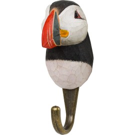WILDLIFEGARDEN Wildlife Garden WG4799 Puffin Hook - Hand Carved Wooden and Metal Animal Hook - Polar Animal Collection