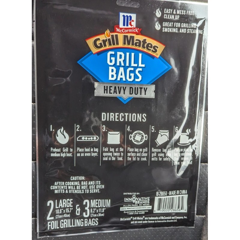 McCormick Heavy Duty 5 pk Grill Bags Foil Packets Grilling