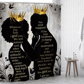 Omifly African American Shower Curtain Women Men 60Wx72H Inch Afro Black Queen King Luxury Gold Crown Inspirational Quotes Bathroom Set Watercolor with 12 Hooks Fabric Waterproof Accessories Decor