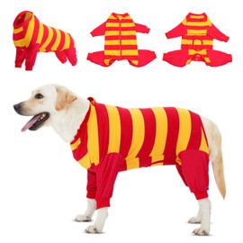 LovinPet After Surgery Dog Recovery Onesie - Professional Large Dog Recovery Suit Leg wrap,Wide Stripe,red,Post-Operative Vest E-Collar Alternative Recovery Shirt Cut-Out Design of Abdomen,XL