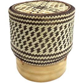 PANWA Bamboo Sticky Rice Serving Basket Thai Kratip Container 100% Handmade Traditional Village Handicrafts with Vegetable Plant Based Dye Coloring Shades Food Safe
